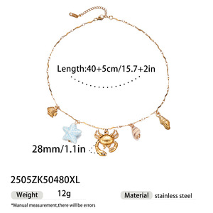 Collar de Joyería Marina Impermeable con Baño de Oro de 18K, Inoxidable, con Colgante de Estrella de Mar, Concha y Cangrejo - Product Image 5