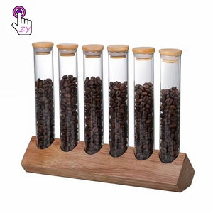 Best-seller Pot de stockage en verre pour grains de café Support de présentation en bois pour grains de café fleur thé - Product Image 1