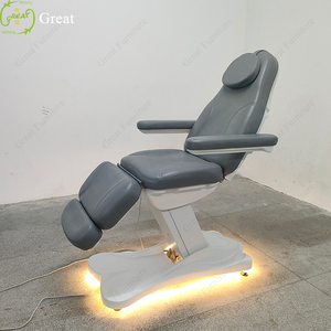 Lit gris moderne pour salon de beauté, 3 moteurs, hauteur réglable, cils électriques, spa, lit de massage avec lampe à led - Product Image 3