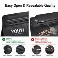 YOUYI Sachet de café imprimé en gravure, boîte, pochette à fond plat, logo personnalisé, fermeture éclair refermable, emballage avec verrouillage aromatique