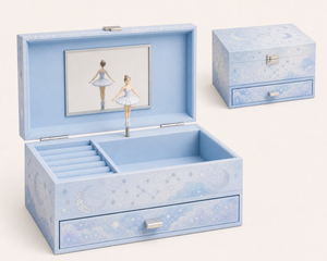 Caja <span class=keywords><strong>de</strong></span> Música <span class=keywords><strong>de</strong></span> <span class=keywords><strong>Bailarina</strong></span> <span class=keywords><strong>con</strong></span> Temática <span class=keywords><strong>de</strong></span> Luna, Estrellas y Nubes, Forro <span class=keywords><strong>de</strong></span> Terciopelo Azul Claro, Espejo Giratorio y Cajón - Product Image 1