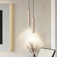 Lampu Gantung Silinder Batu Nordik LED untuk Ruang Makan Restoran Bar Meja Wabi Sabi Travertine Lampu Tidur