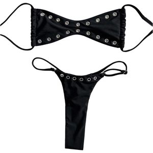 FOXA Ensemble bikini 2 pièces pour femme, bandeau et string avec œillets, maillot de bain extensible, tenue de plage estivale - Product Image 1