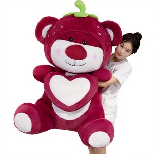 Ours en peluche fraise câlin et énorme, tenant un cœur, compagnon de lit de grande taille en polyester + Parfait - Product Image 1