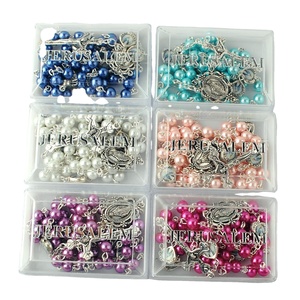 Cuentas <span class=keywords><strong>de</strong></span> perlas rosas <span class=keywords><strong>de</strong></span> 6mm con corazón, cuentas <span class=keywords><strong>de</strong></span> Metal <span class=keywords><strong>DE</strong></span> LA <span class=keywords><strong>Virgen</strong></span> María, Rosario católico con caja rectangular <span class=keywords><strong>de</strong></span> plástico con estampado <span class=keywords><strong>de</strong></span> Jerusalén - Product Image 6