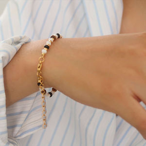 Kalung Choker baja tahan karat trendi perhiasan kalung manik-manik batu mata harimau alami manik-manik kristal hitam putih untuk wanita - Product Image 4