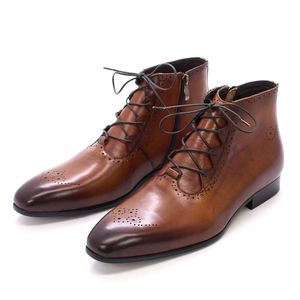 Designer <b>High</b>-<b>Heeled</b> Leather Lace-Up Waterproof Dress <b>Shoes</b>-Luxurious Pointed-Toe Ankle Boots <b>for</b> <b>Men</b> Autumn/Winter/Summer - Product Image 2