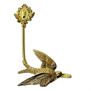 Antique Gold Bird <b>Curtain</b> Holdback Decorative Window Hardware Traditional Style Metal <b>Hook</b> <b>with</b> Floral Design - Product Image 1