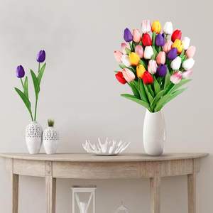Vente en gros de bouquets de tulipes en PVC souple de haute qualité, toucher réel, 40 cm, fleurs artificielles blanches, fleurs de table artificielles - Product Image 4