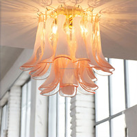 Plafonnier en verre soufflé à la main, style trompette rose-blanc, médiéval français, électroplaqué vintage, pour chambre, villa, décoration intérieure