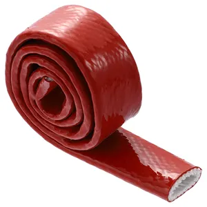 Merah Oranye hitam perak karet silikon garis Flluid suhu tinggi perlindungan termal serat kaca tahan api sleeving