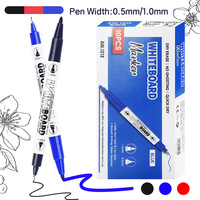 Marqueur effaçable double pointe pour tableau blanc, avec pointes de 0,5-10 mm, pour réunions et enseignement sur tableaux blancs/noirs (encre noire, bleue, rouge)
