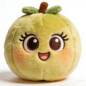 Peluche guava sphérique personnalisée, couleur jaune-vert pâle, avec coutures segmentées discrètes, jouet en peluche guava. - Product Image 1