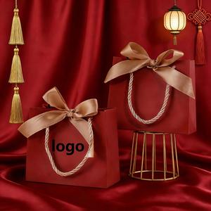 Factory Direct Customizable Burgundy Paper <b>Bag</b> With Ribbon & Handle Festive Ideal for Wedding & Chinese New Year Gift Packaging - Product Image 2