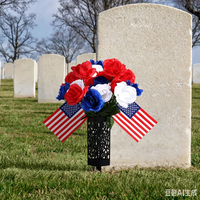 Drapeau décoratif pour cimetière du Memorial Day, bouquet de roses pour tombes, fleurs patriotiques rouges, blanches et bleues pour le Jour des Vétérans, utilisation extérieure