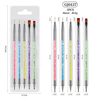 Ensemble de 5 pinceaux d'art d'ongle à double extrémité-Outils de pointillage et de doublure avec applicateur de paillettes pour fournitures de bijoux d'ongles