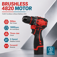 Perceuse à percussion sans balais 16,8 V, couple de 50 Nm, moteur 4820, kit 24 pièces, rouge et noir