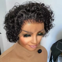 Perruque courte à boucles pixie, perruque super double tirée, dentelle frontale pour femmes, cheveux humains vierges, doux et légers pour les femmes noires, usage quotidien et pour les fêtes