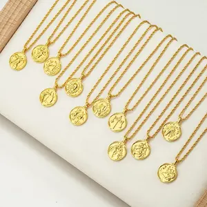 Perhiasan Permata 925 Perak Emas Disepuh Taurus Zodiak Koin Liontin Kalung Zodiak Cina