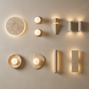 Applique murale en travertin, pierre naturelle, hémisphère, lumière LED pour couloir, chambre, hôtel, intérieur - Product Image 1