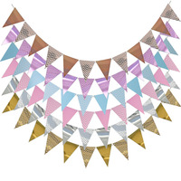 Guirlande de bannière en carton doré rose de 3 m avec 12 drapeaux pour la décoration de fête de naissance, de fête d'anniversaire, de décoration de chambre d'enfant, guirlande de bannière