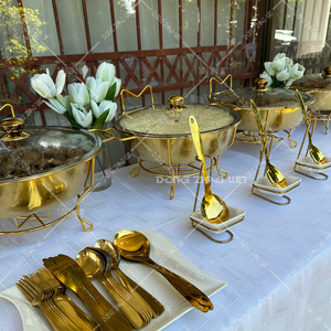 Chảo giữ nóng thức ăn kiểu buffet 8 lít, màu vàng gold, kiểu đứng, dùng cho nhà hàng, tiệc cưới, có nắp kính, hình tròn - Product Image 3