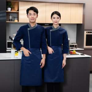 Long Sleeve <b>Grey</b> Neckline <b>Waterproof</b> Workwear Shirt Catering Restaurant Kitchen Bakery Turkish Chef Custom Cook Uniform - Product Image 3
