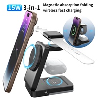 Nouvelle station de charge sans fil magnétique pliable 3 en 1 avec lampe de nuit, support de charge rapide 15W pour iPhone, iWatch, AirPods