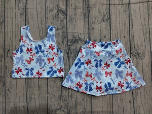 Précommande GSD387 – Robe-short sans manches à volants et nœuds pour bébé fille, idéale pour le yoga et les activités, vêtements pour enfants du 4 juillet – Vente en gros - Product Image 4