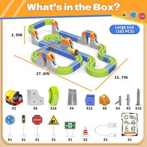 Juego <span class=keywords><strong>de</strong></span> pistas <span class=keywords><strong>de</strong></span> plástico ABS con ranura magnética, pistas <span class=keywords><strong>de</strong></span> coches <span class=keywords><strong>de</strong></span> carreras flexibles, <span class=keywords><strong>señales</strong></span> <span class=keywords><strong>de</strong></span> tráfico para Kis - Product Image 4