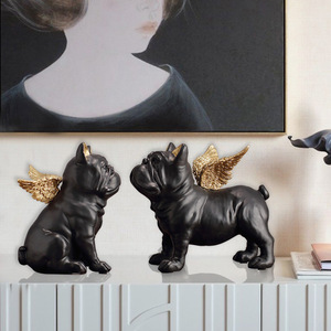 Adorno de Resina con Forma de Cachorro Ángel, Blanco y Negro, Decoración Artística para el Hogar, Juego de Dos Piezas - Product Image 2