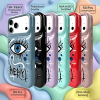 Coque de téléphone brillante style doudoune en PU avec motif œil graffiti, antichoc et protectrice, compatible avec iPhone 15-17 Pro