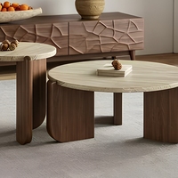 Table basse minimaliste en travertin, design traditionnel pour petits espaces, meuble de salon durable