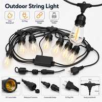 Guirlandes lumineuses d'extérieur S14, douille E27, câble noir de 20 m, connectables, à intensité variable, blanc chaud, décoration suspendue pour jardin, Noël