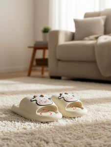 Ciabatte con Motivo Mucca, Punta Aperta, Suola in EVA Bianco Sporco, Tomaia in PU, Per Tutte le Stagioni, Uso Domestico - Product Image 2