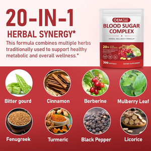 תוסף תזונה OEM Blood Sugar Complex Softgels עם קינמון, מלון מר, עלי תות, חילבה, ברברין וויטמינים לאנרגיה - Product Image 3