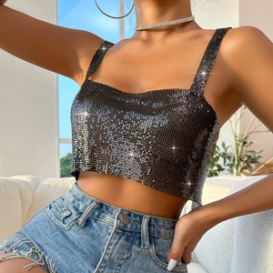 King Mcgreen <span class=keywords><strong>Star</strong></span> femmes Sexy or Sequin brillant haut court tendance Spaghetti sangle débardeur nouvelle fête Clubwear en Stock - Product Image 3