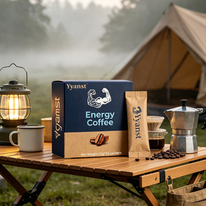 Café Instantáneo Tostado Botánico Mixto 10g*10 Sobres, Caja de Papel Kraft Azul Marino con Diseño de Granos de Café, para Camping al Aire Libre, OEM, Venta al por Mayor - Product Image 1