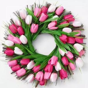 Guirnalda grande de tulipanes artificiales para puerta principal, guirnalda de tulipanes de seda roja y amarilla, decoración para colgar en la pared en primavera, verano y otoño - Product Image 6