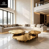 Ensemble de tables basses de luxe en acier inoxydable doré, 3 pièces, en forme d'anneau d'arbre, pour villa, salon, hall d'hôtel