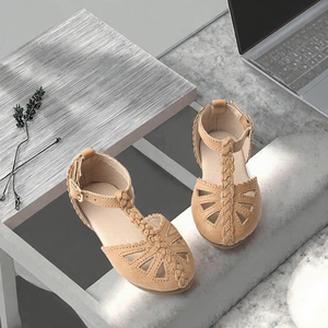 Sandales plates vintage pour femmes, à découpes, avec bride à la cheville, aspect cuir, bout fermé, antidérapantes, pour le quotidien et le bureau - Product Image 3