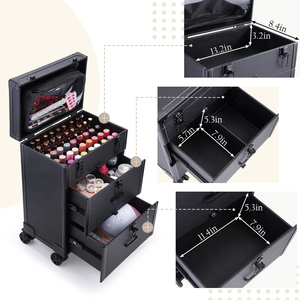 Professional Cosmetic Trolley Large Storage <b>Case</b> with Drawer <b>Makeup</b> Pouch Leather <b>Makeup</b> Rolling <b>Case</b> Manicure Storage Organizer - Product Image 3