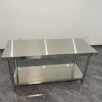Tables de travail de boulangerie en acier inoxydable à deux niveaux, robustes, 201/304, finition mate brossée, pieds réglables en hauteur, 500 kg/m