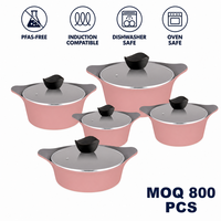 Lot de 10 casseroles en fonte d'aluminium au design classique couleur rose avec revêtement en céramique et fond à induction ustensiles de cuisine durables