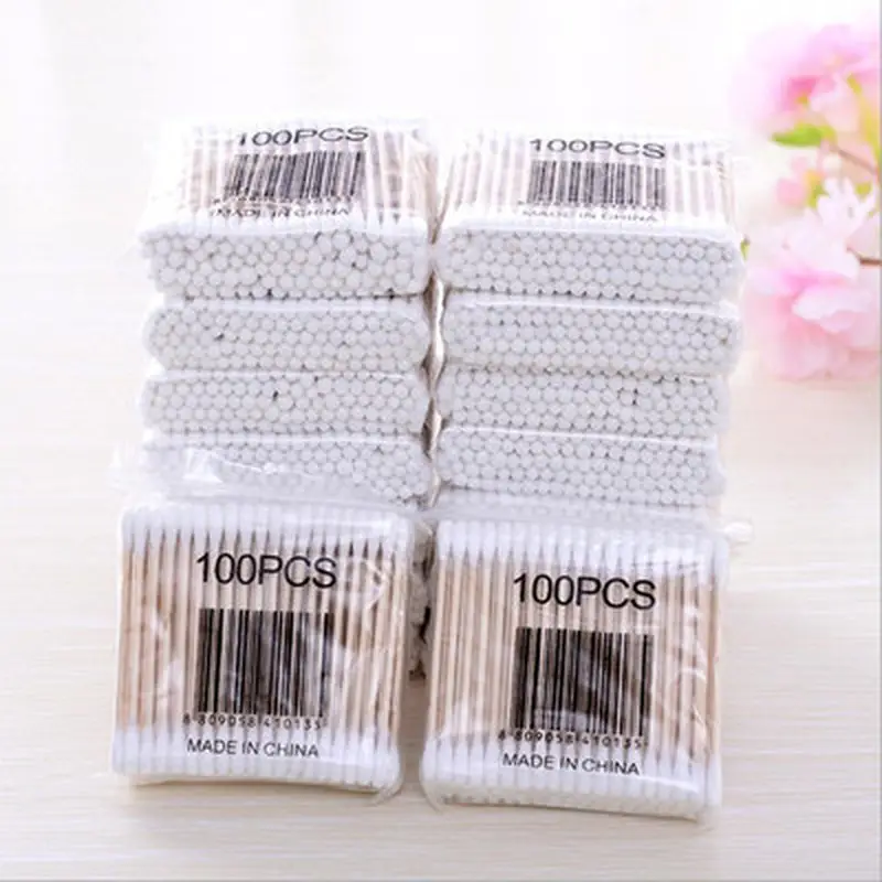 100pcs/Pack Women Makeup Buds for Nose Ears Cleaning Health Care Tools Double Head Wood Cotton Swab