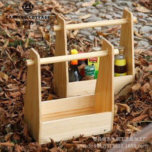 Solid Wood <b>Storage</b> <b>Box</b> Portable Seasoning Carrier Outdoor <b>Camping</b> Wooden Handheld Organizer Natural Color - Product Image 2