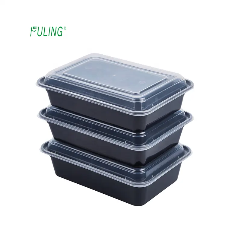 Black Microwavable 1 Compartment BPA Free Meal Prep Containers lunch bento 38 oz pp food boxes