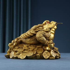 Brass Money Toad Figurine Feng Shui <b>Desk</b> Decor For Home Office Chinese New Year Gift - Product Image 3