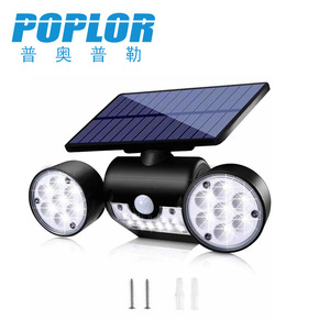 Poplor Solar Wall Lamp 15W Dual Head <b>LED</b> Outdoor <b>Light</b> <b>With</b> <b>Motion</b> <b>Sensor</b> For Garden Fence Lighting - Product Image 1