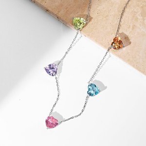 Collar de tenis de cadena de eslabones coloridos de joyería fina especialmente seleccionada con Zirconia cúbica <span class=keywords><strong>en</strong></span> forma de corazón de <span class=keywords><strong>Plata</strong></span> de Ley 925 5A - Product Image 5